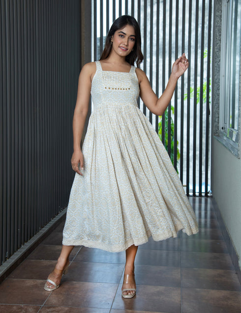 MULMUL EILEEN IVORY HAND BLOCK PRINTED DRESS MULMUL EILEEN IVORY HAND BLOCK PRINTED DRESS